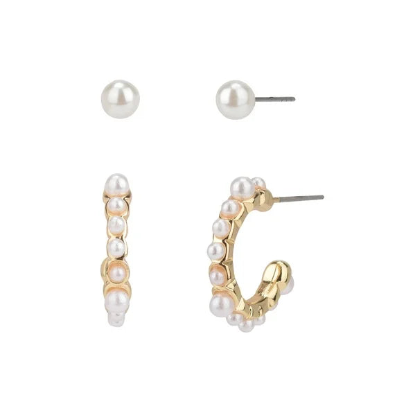 Time and Tru Women’s 9-Pair Gold & Pearl Crystal Stud Earrings