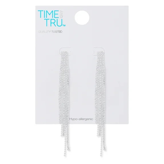 Time and Tru Women’s Silver Rhinestone Chain Drop Earrings