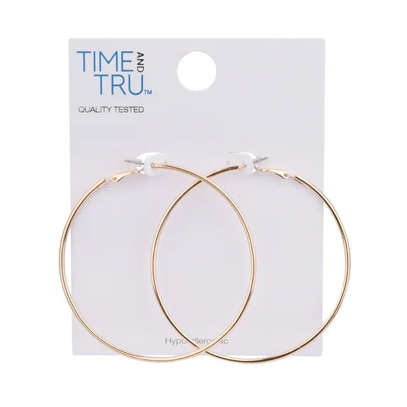 Time and Tru Women’s Gold-Tone Clutchless Hoop Earrings