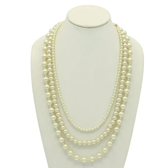 Time and Tru Women’s Interchangeable Triple Faux Pearl Necklace – 26" Elegant Layered Statement Jewelry with Extender