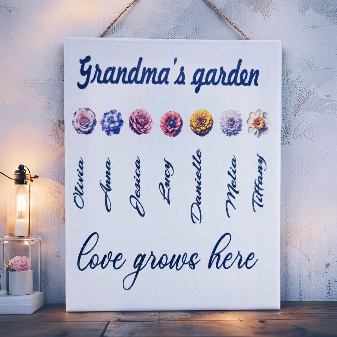 Personalized Grandma’s Garden Canvas | Birth Month Flower Wall Art | Custom Gift for Grandma from Grandkids |  Mother’s Day or Christmas