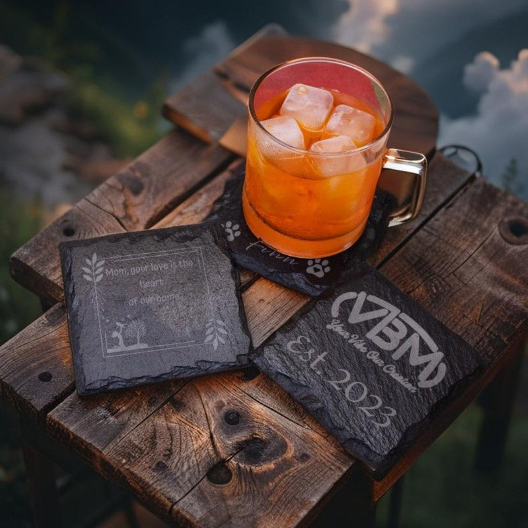 Custom Slate Coasters | Engraved Coasters | Custom Wedding Gift | Personalized Housewarming Gift Set | Monogram Stone Coasters