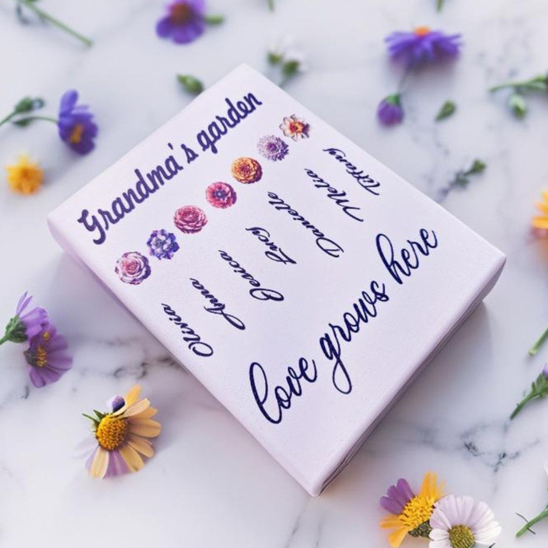 Personalized Grandma’s Garden Canvas | Birth Month Flower Wall Art | Custom Gift for Grandma from Grandkids |  Mother’s Day or Christmas
