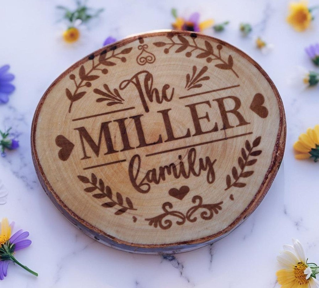 Custom Laser Engraved Family Name Coaster Set – Perfect for Couples, Weddings, Anniversaries, or Holiday Gifting