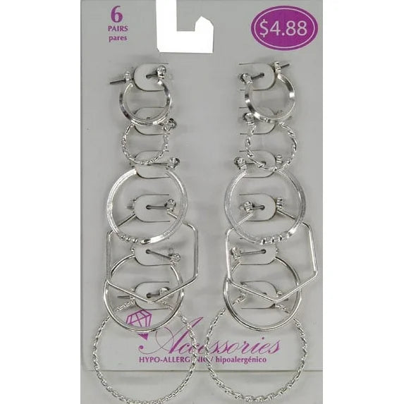 Time and Tru Essentials Silver Hoop Earrings Set – 6-Pack