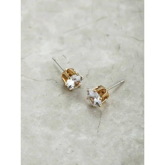 Time and Tru Goldtone Round CZ Stud Earrings – (1 Pair)