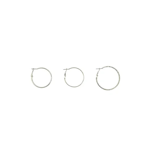 Time and Tru Women’s Silver Tone Hoop Earrings Set – 6-Piece