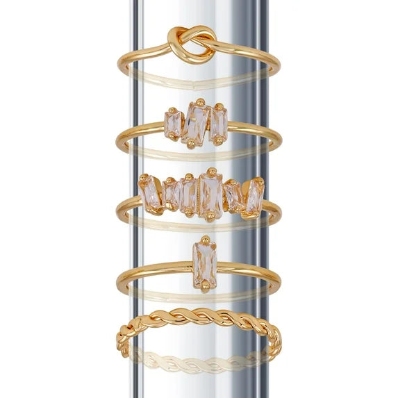 Time and Tru Women’s 5-Piece Gold Tone Faux Crystal Ring Set