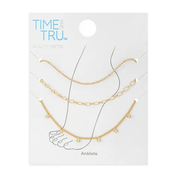 Time and Tru Women's 3-Piece Goldtone Anklet Set – Cubic Zirconia
