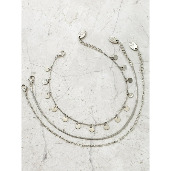 Time and Tru Women’s Silver Tone Anklet Set – 3-Piece