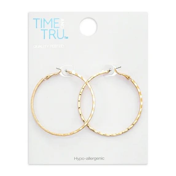 Time and Tru Women's Gold Hoop Earrings – 2.5" large, 1 Pair