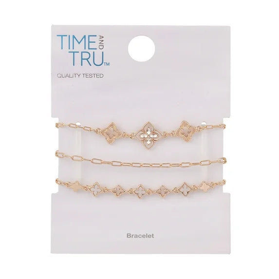 Time and Tru Women’s Gold-Tone Clover Pearl Bracelet Set – 3-Piece