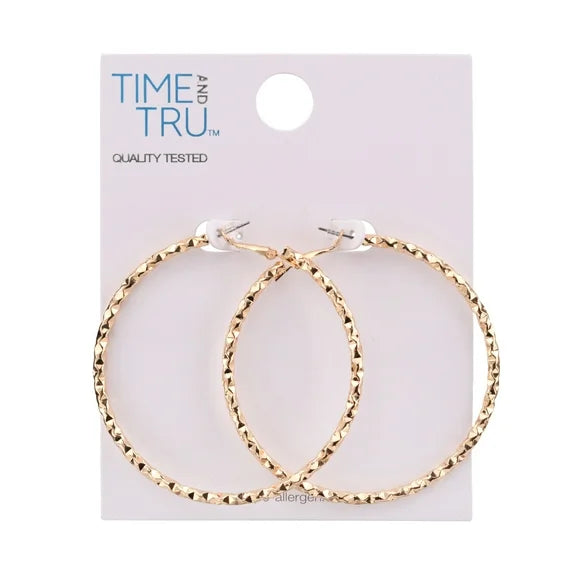 Time and Tru Women’s Gold Tone Textured Hoop Earrings