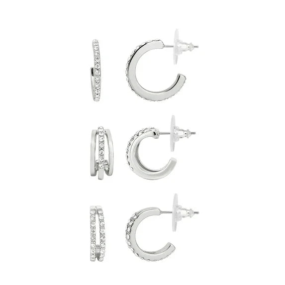 Believe by Brilliance – Women's Silver CZ Stud Earring Set (3 Pairs)
