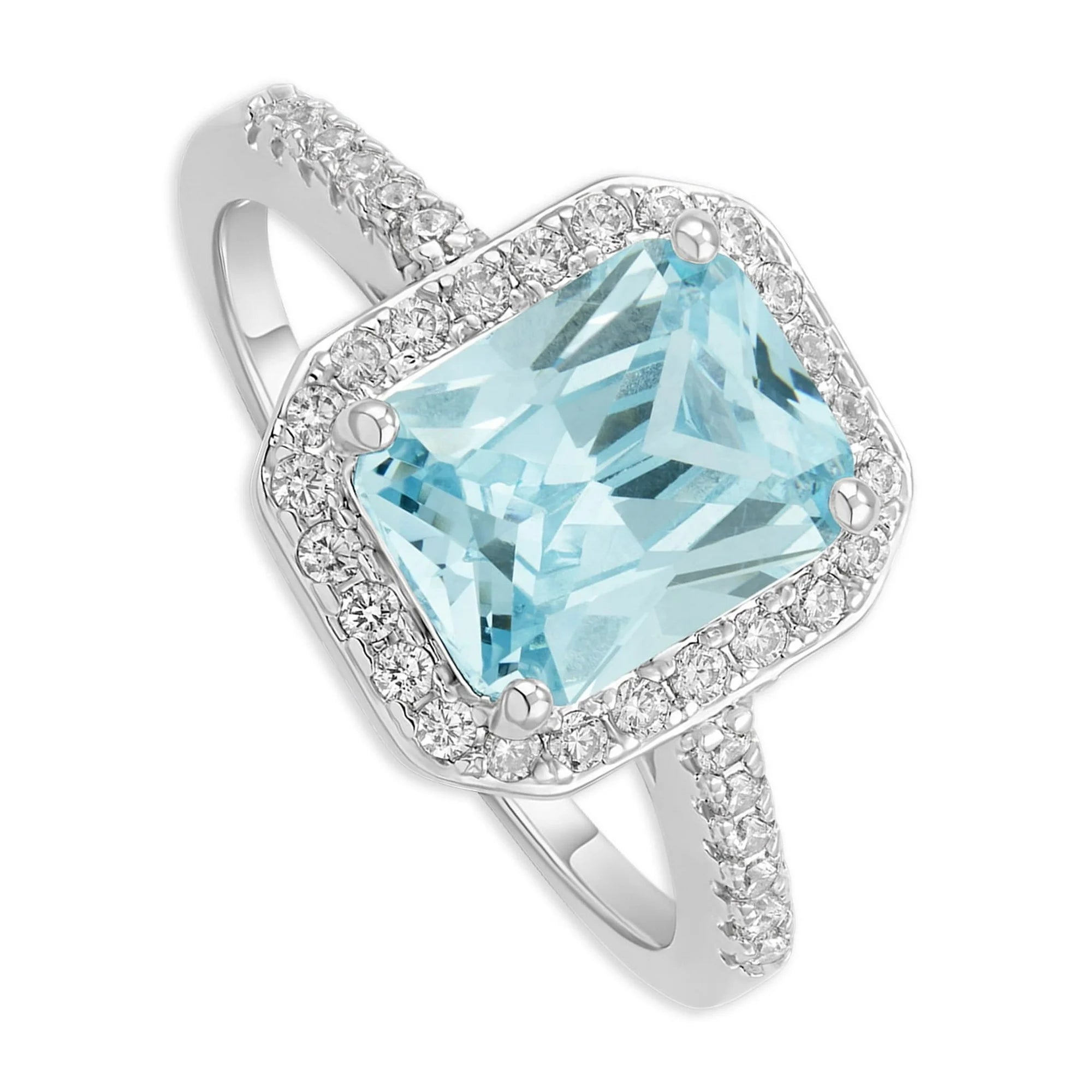 Believe by Brilliance Aquamarine CZ Ring – Silver Plated, Size 7