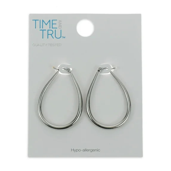 Time and Tru Silver Tear Drop Hoop Earrings