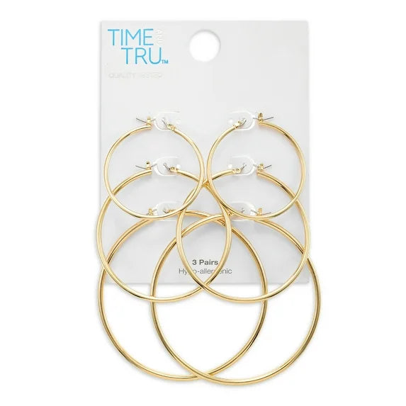Women's Gold-Tone Hoop Earrings – 3 Pair Set