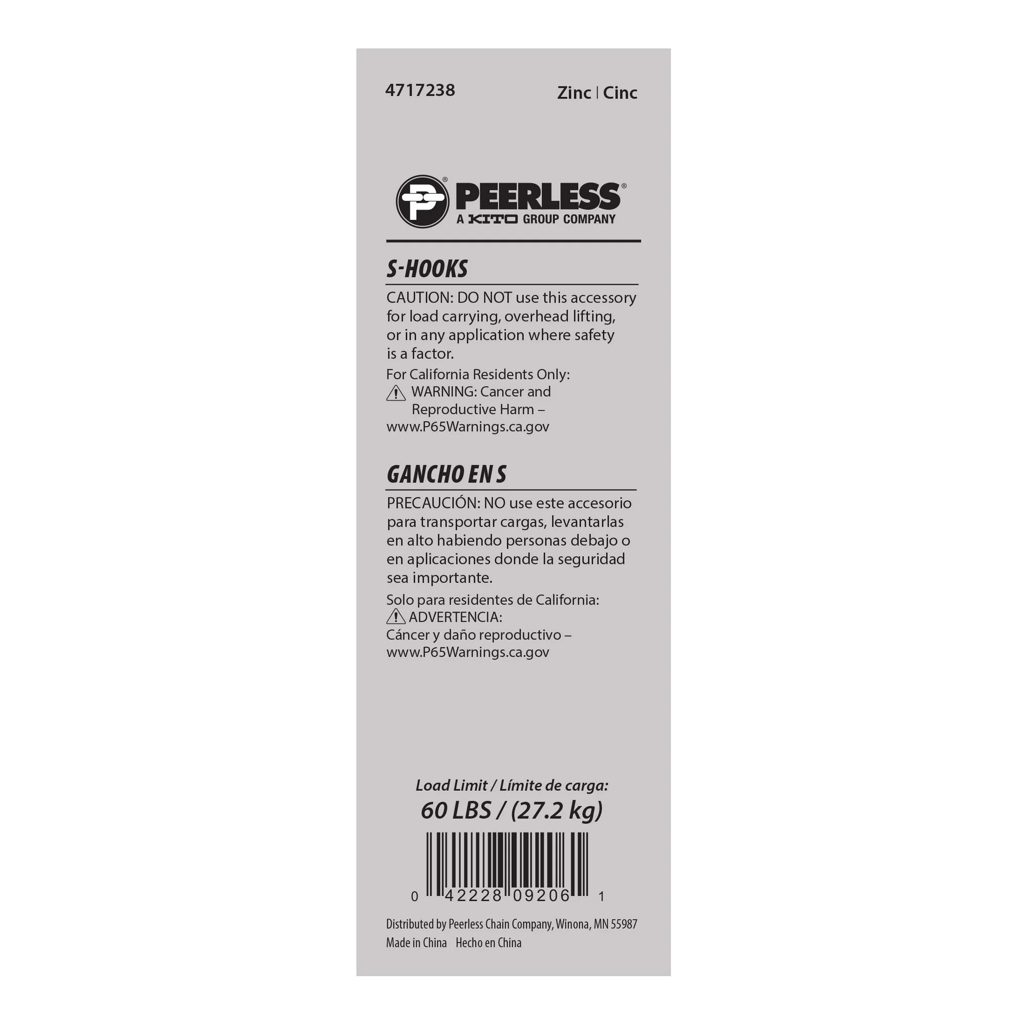 Zinc 1/4" S-Hooks - 2 Pack - Peerless Chain