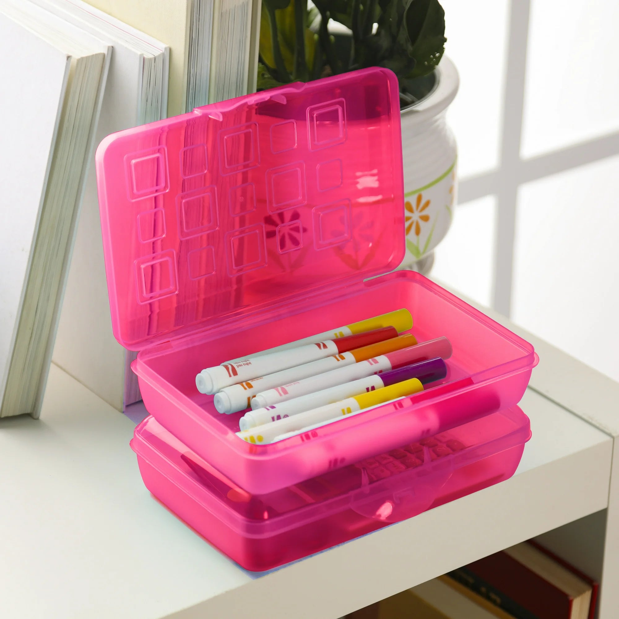 Sterilite Small Pencil Box, Neon Pink