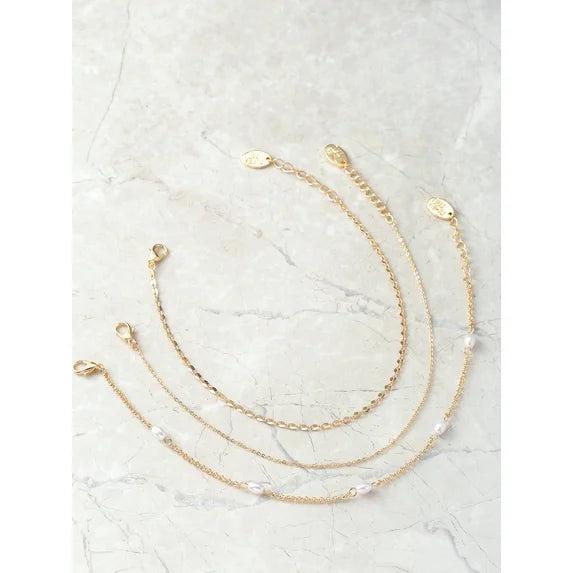 Women's 3-Piece Anklet Set – Dainty Gold Chain with CZ Charms