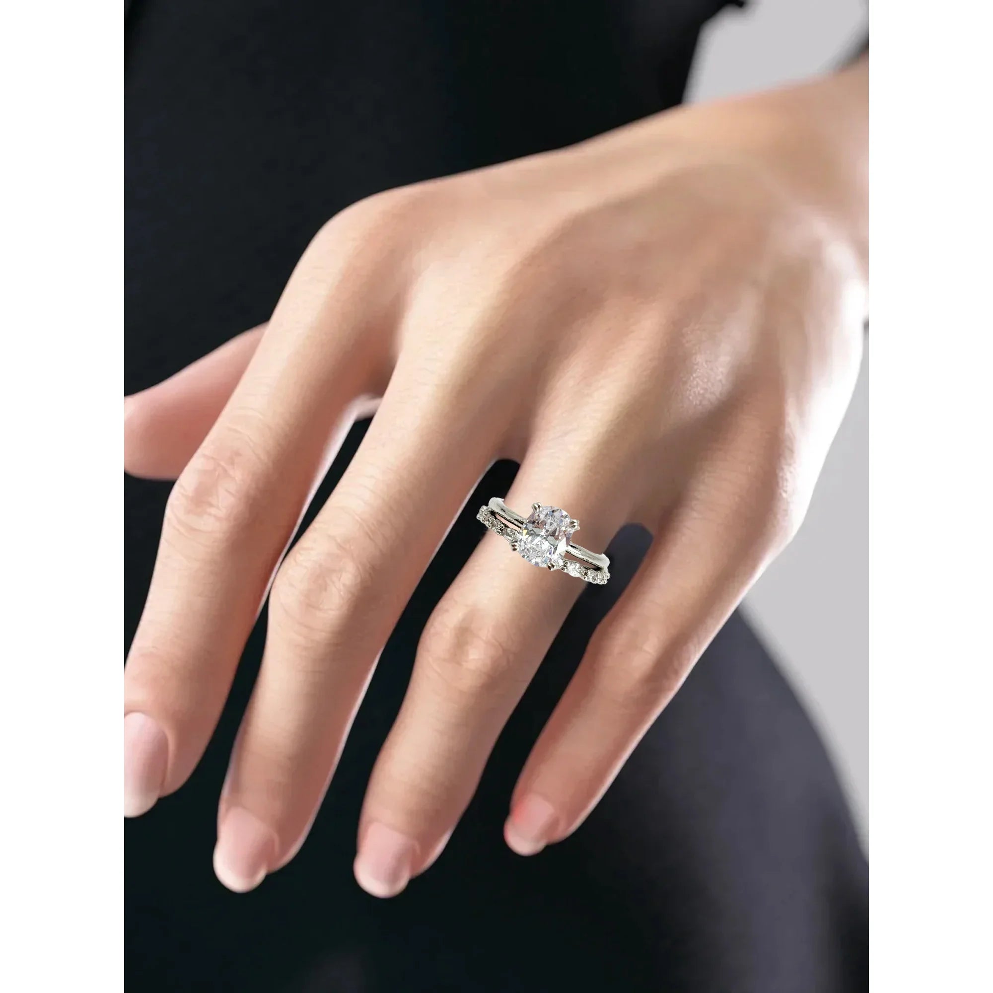 Believe in Brilliance elegant Silver CZ Oval Ring Set for Women – Size 10