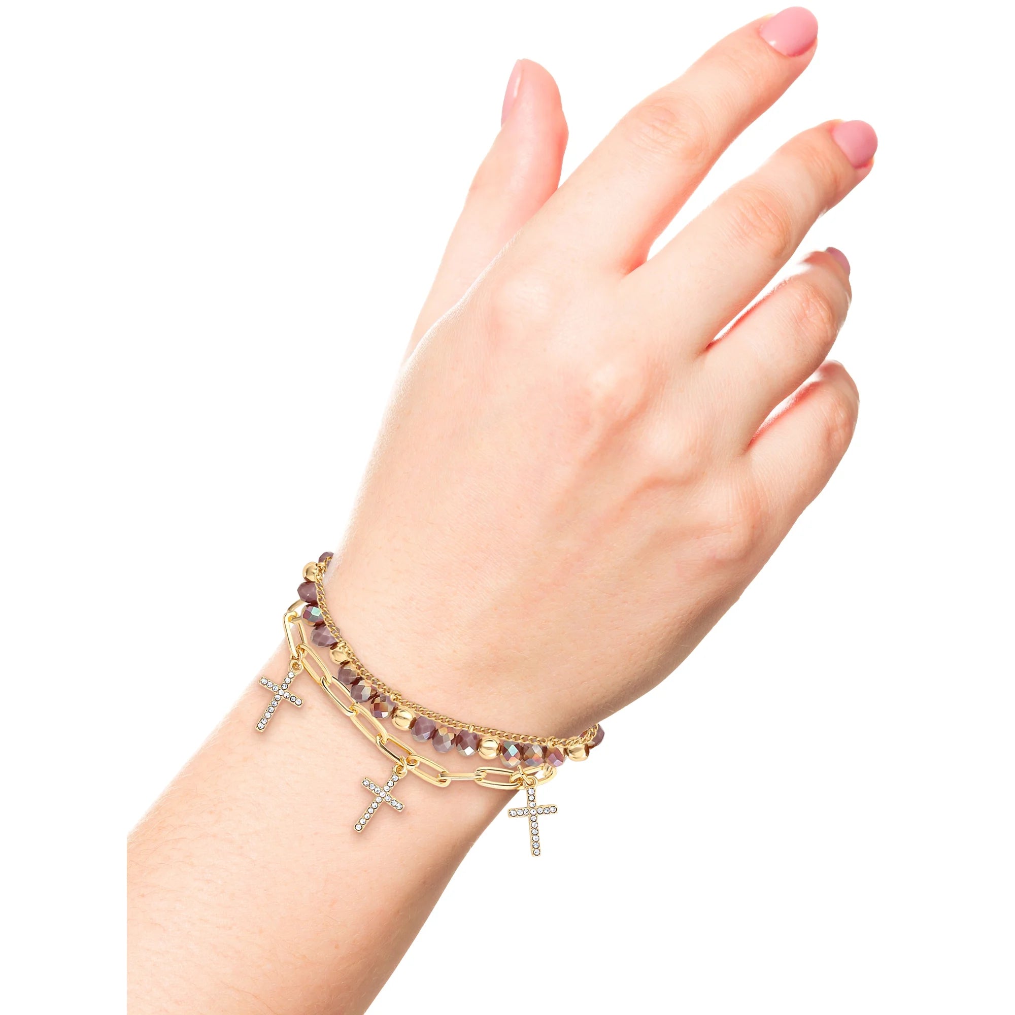 Jessica Simpson Gold Tone Cross Bracelet Set – 3-Piece