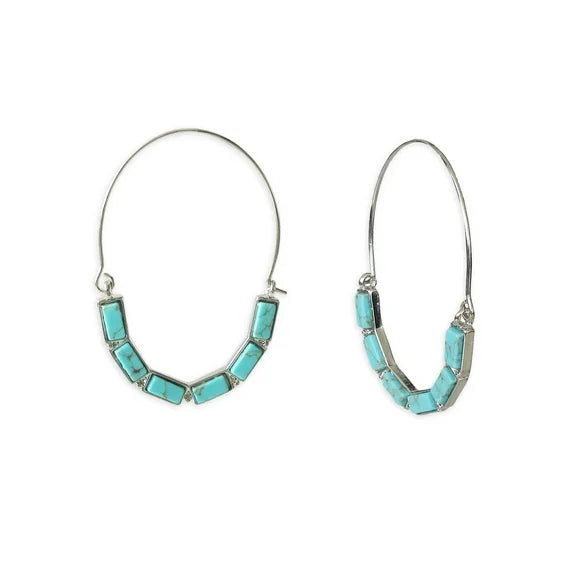 Time and Tru Women’s Silver Tone Faux Turquoise Hoop Earrings