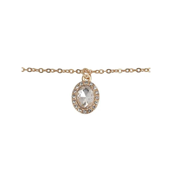Time and Tru Women’s Gold Tone Oval Halo Crystal Pendant Necklace