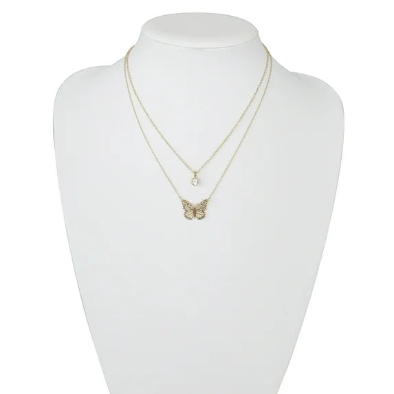 Time and Tru Women’s Butterfly & Pendant Necklace Set – 2-Piece