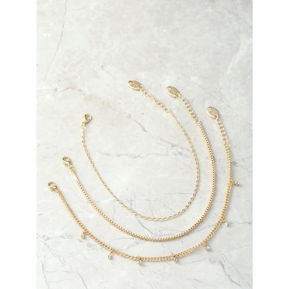 Elegant Women's Anklet Set – 3-Piece CZ Charm Jewelry