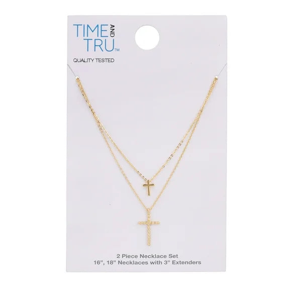 Time and Tru Women’s Gold Tone Cross Pendant Necklace – 2 Row
