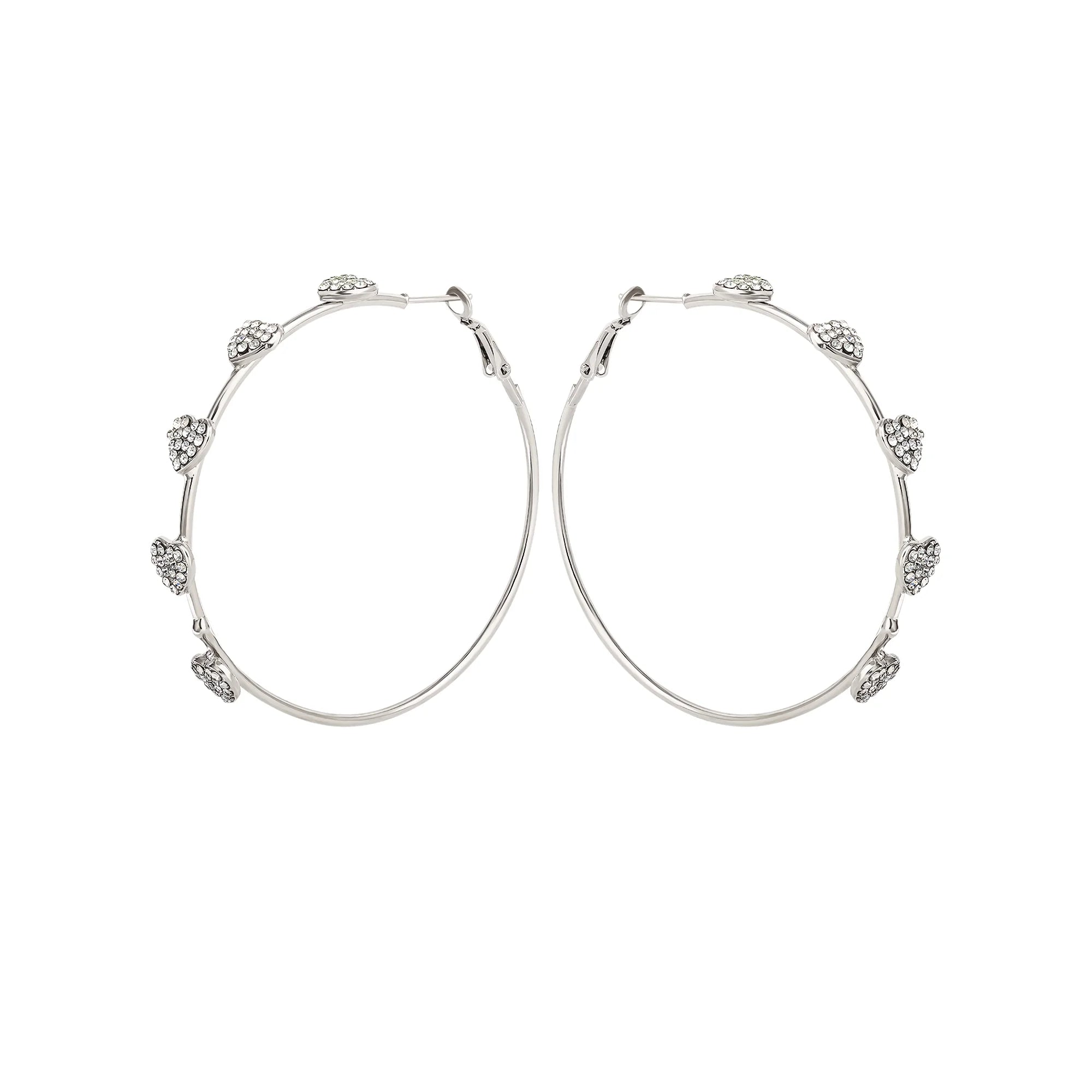 Jessica Simpson Silver-Tone Heart Stone Hoop Earrings