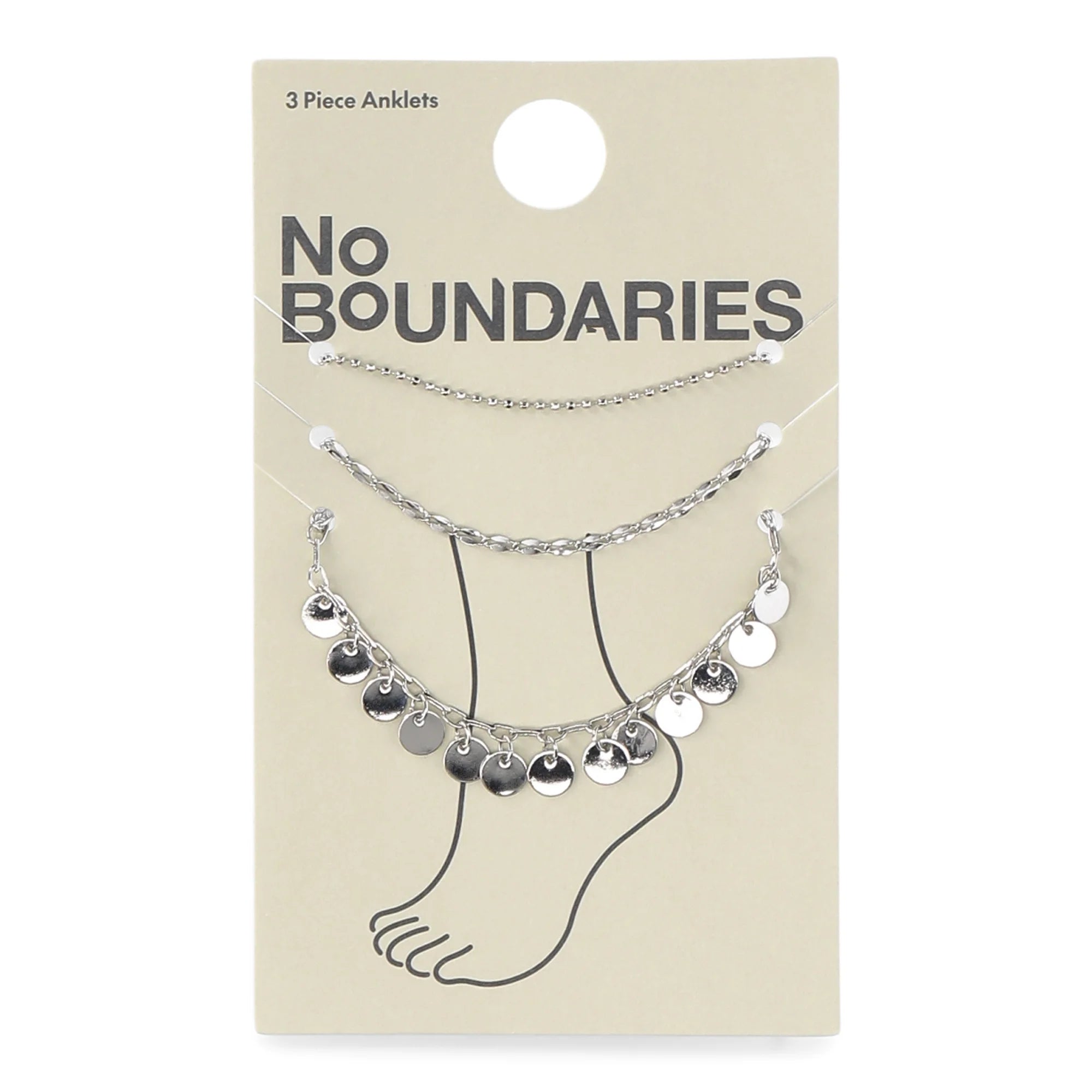 No Boundaries Women’s Silver Tone Anklet Set – 3-Piece