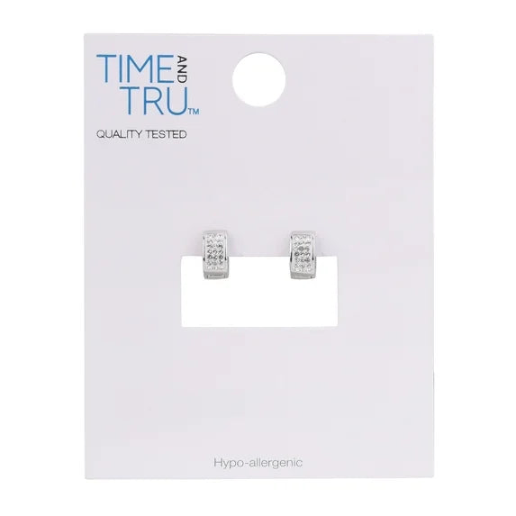 Time and Tru Women’s Silver Tone Crystal Huggie Hoop Earrings