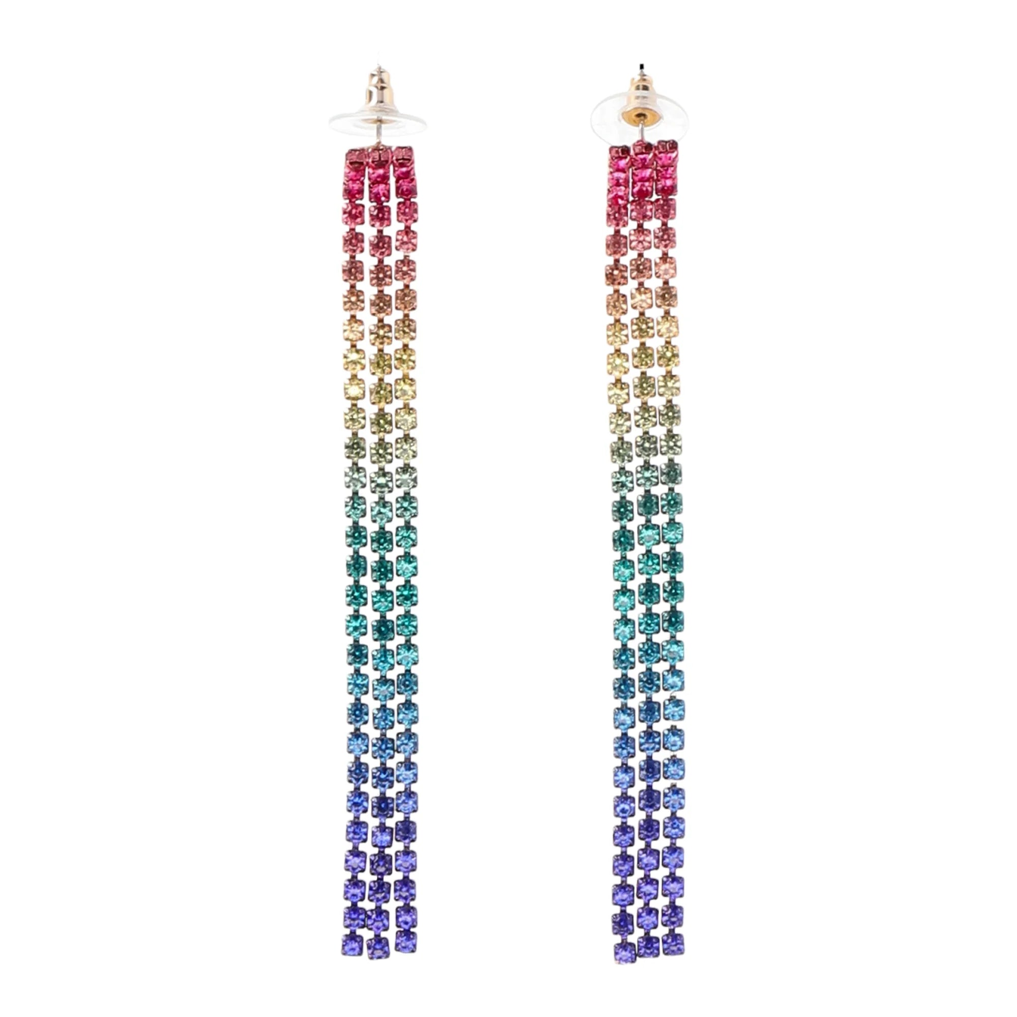 No Boundaries Women’s Rainbow Rhinestone Linear Drop Earrings