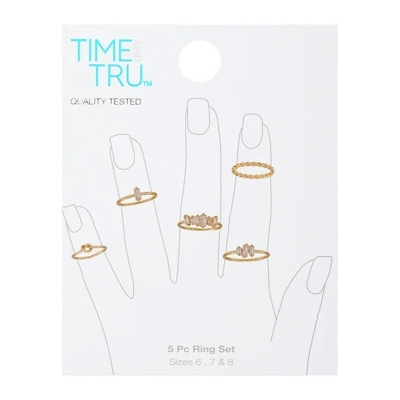 Time and Tru Women’s 5-Piece Gold Tone Faux Crystal Ring Set