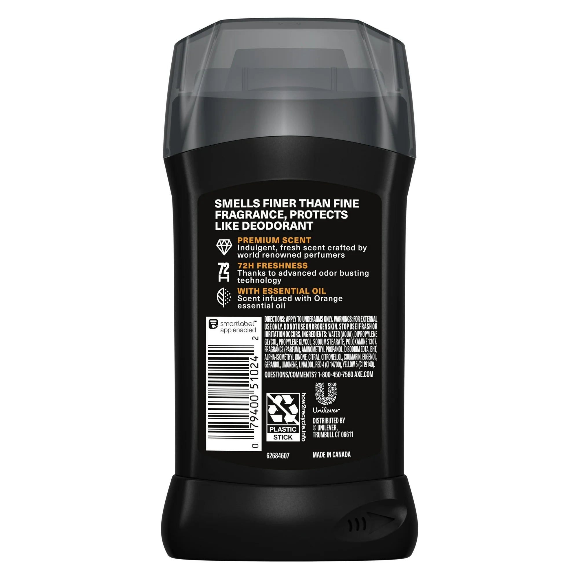 Axe Fine Fragrance Men's Deodorant Stick Black Vanilla with Orange + Sandalwood Aluminum Free, 3 oz