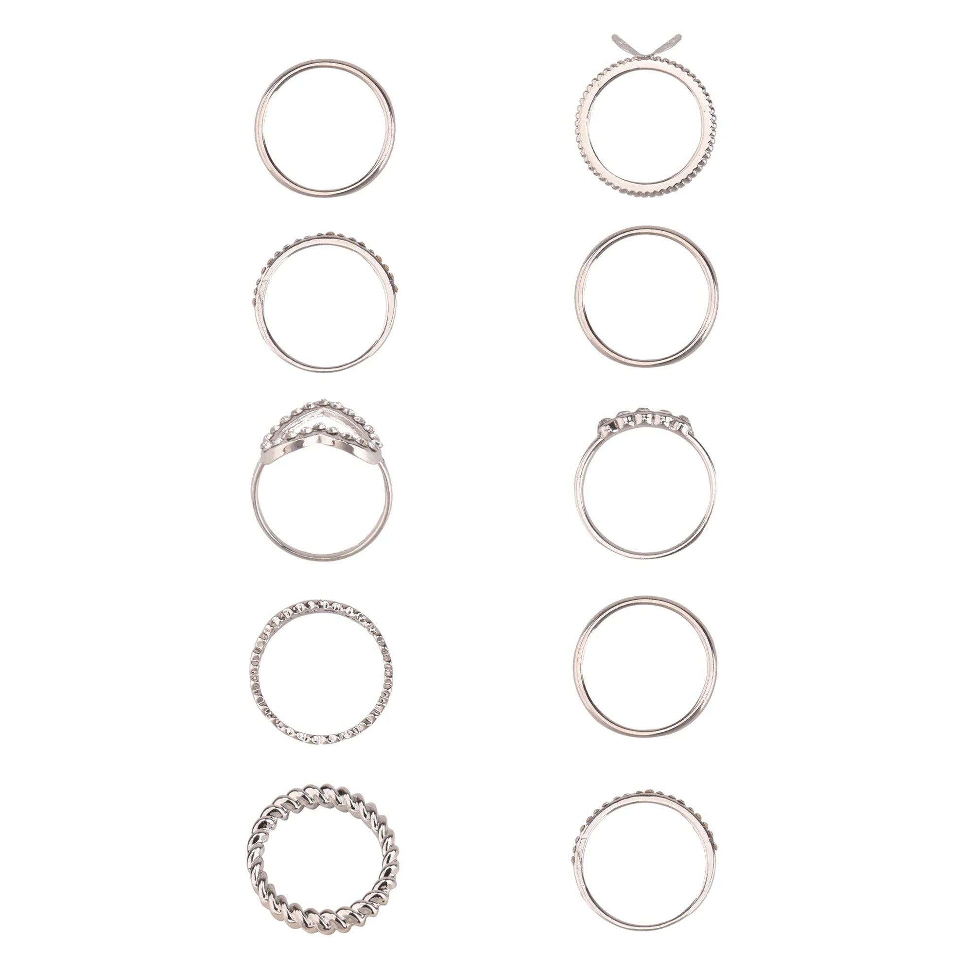 No Boundaries Women’s 10-Piece Silvertone Stackable Ring Set