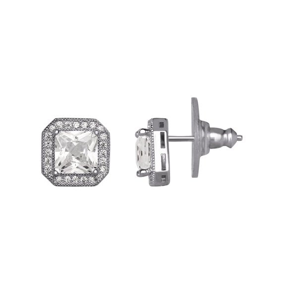 Believe by Brilliance Women’s Square CZ Earrings & Pendant  Set – Silver