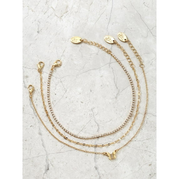 Time and Tru Women's Goldtone Butterfly Anklet Set ā 3-Piece