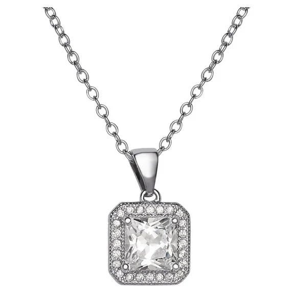 Believe by Brilliance Women’s Square CZ Earrings & Pendant  Set – Silver