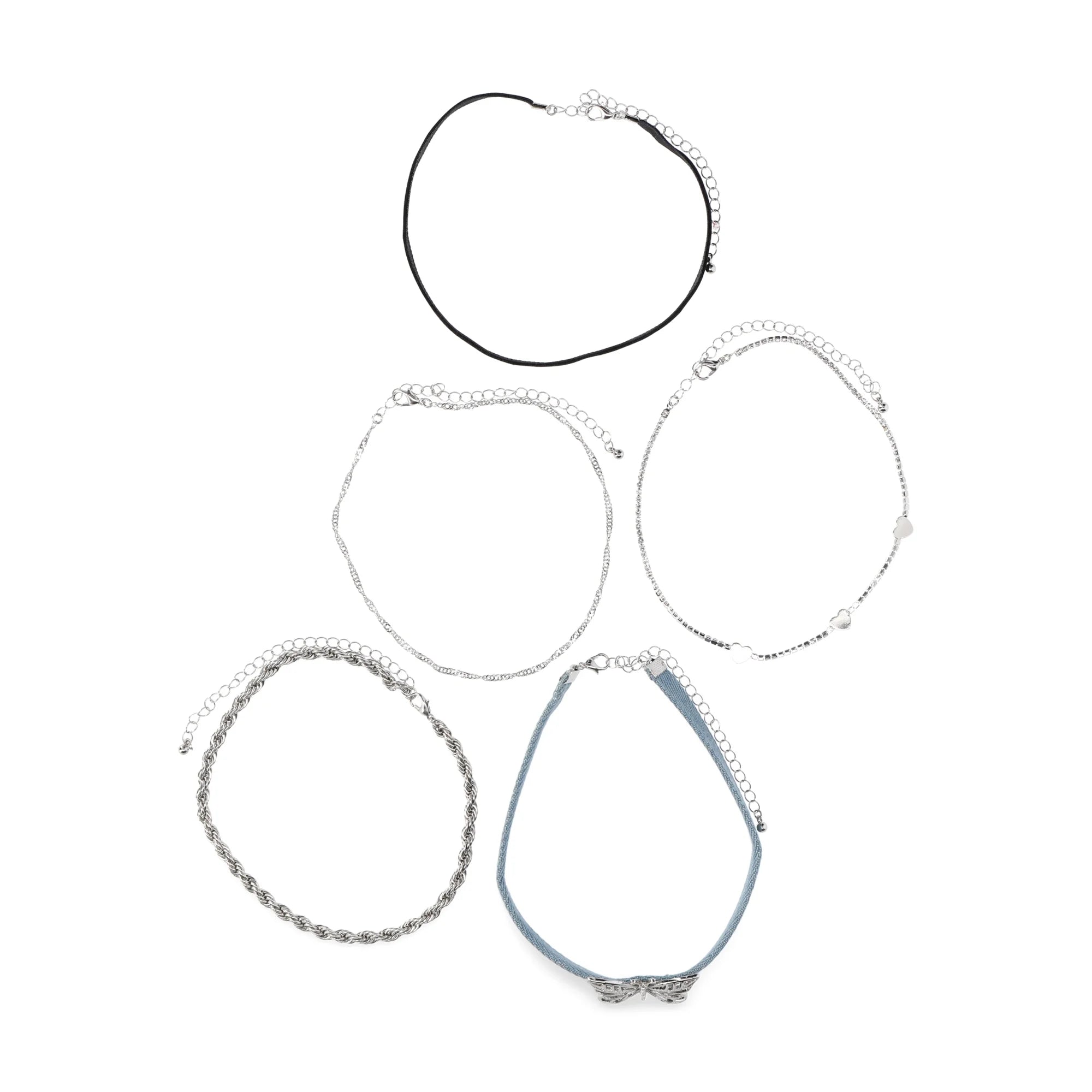 No Boundaries Butterfly & Heart Choker Set – 5-Pack Blue & Black