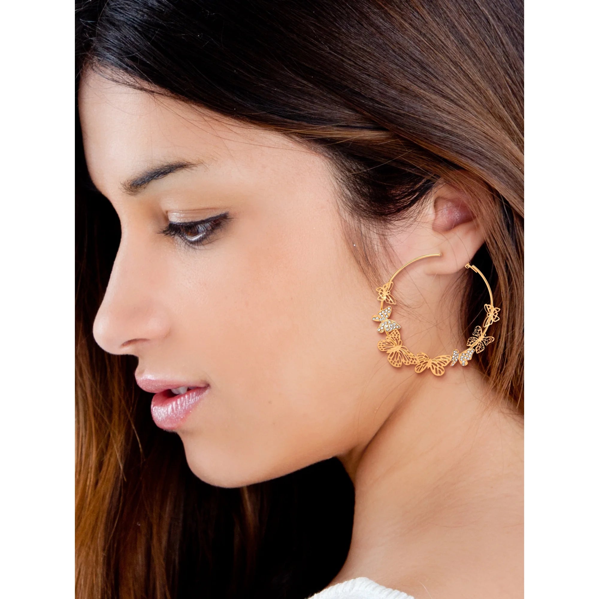 Jessica Simpson Gold Tone Butterfly Hoop Earrings