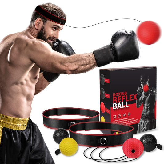 Boxing Reflex Ball Headband Set - 4 Balls, 2 Adjustable Bands for Beginner Proficiency - Boxing Gear & Gifts for Men