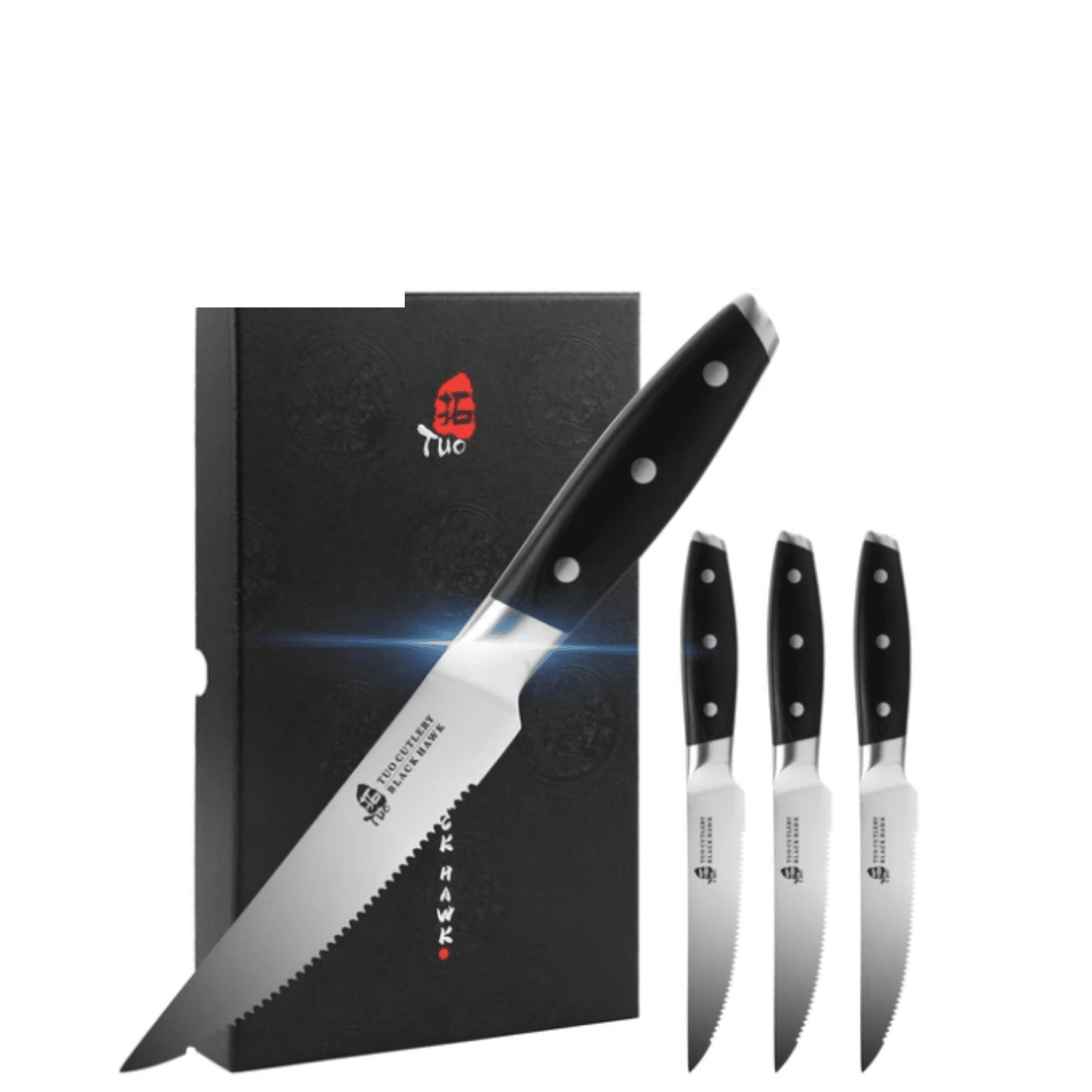 Professional 5 inch Serrated Steak Knife Set 4 BLACK HAWK Mak Persona