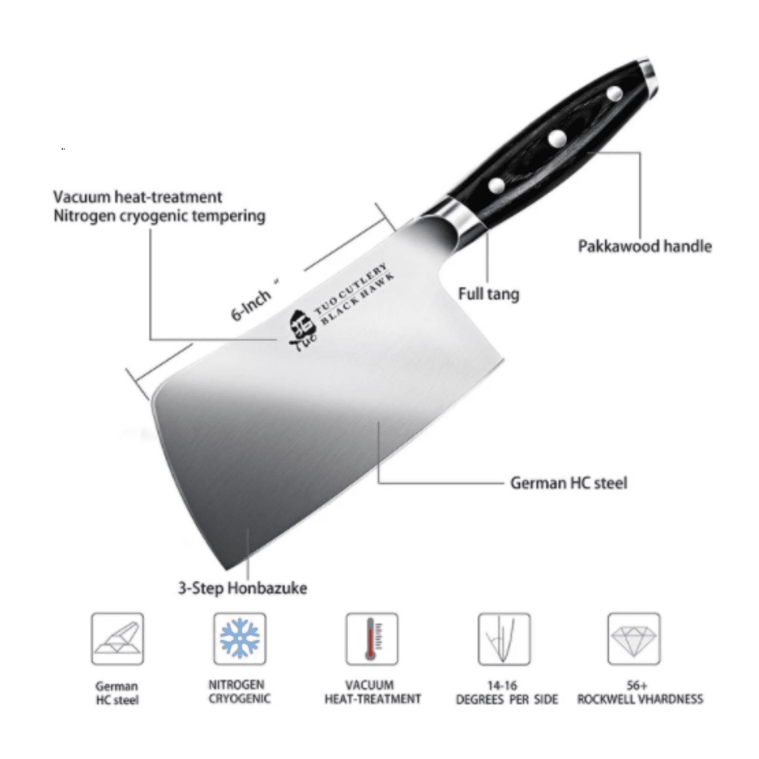 Chopper 6" Meat Cleaver Heavy Duty Butcher Knife BLACK HAWK MAK PERSONA