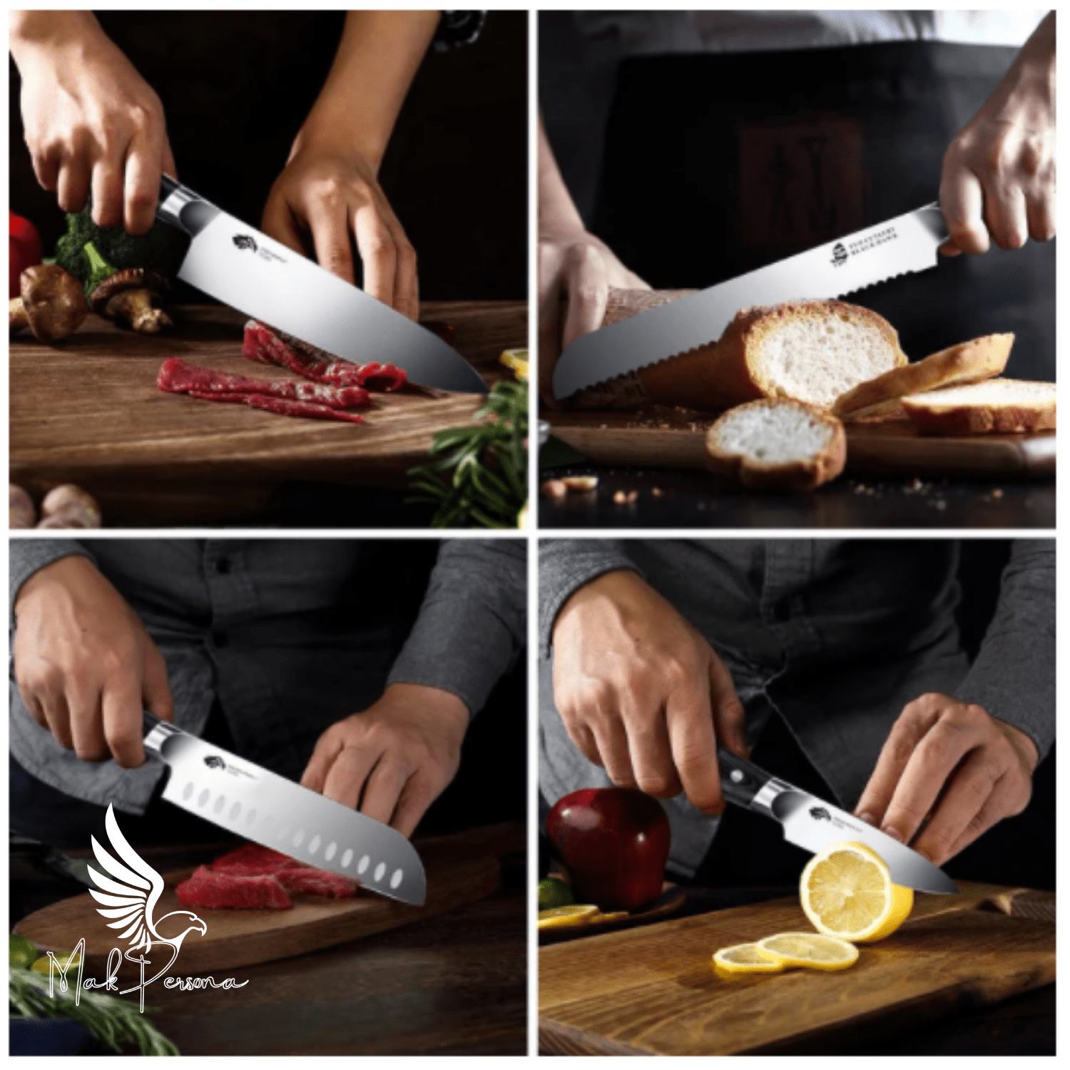 8 Pcs Kitchen Knife Set with Wooden Block Mak Persona