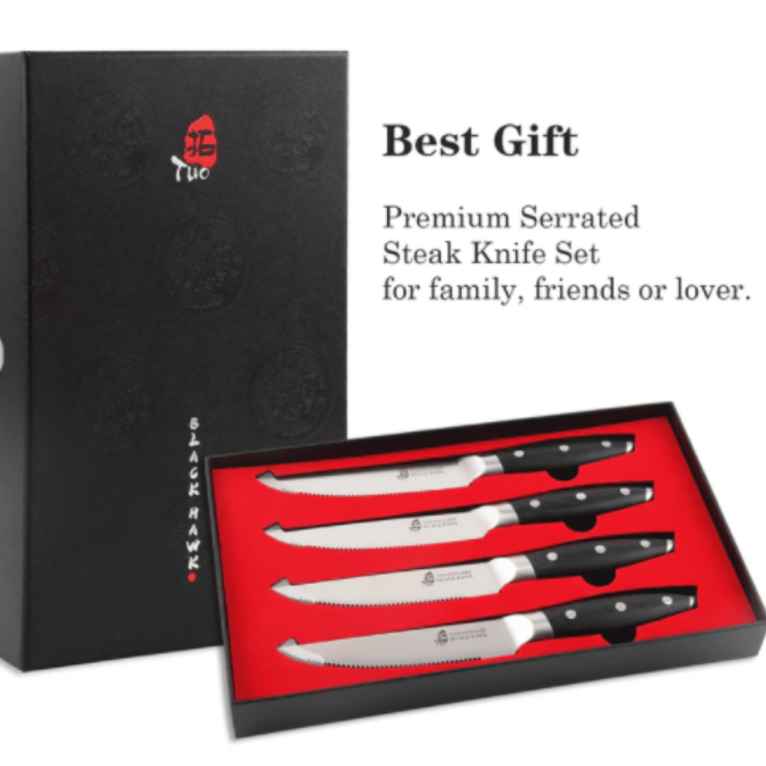 Professional 5 inch Serrated Steak Knife Set 4 BLACK HAWK Mak Persona