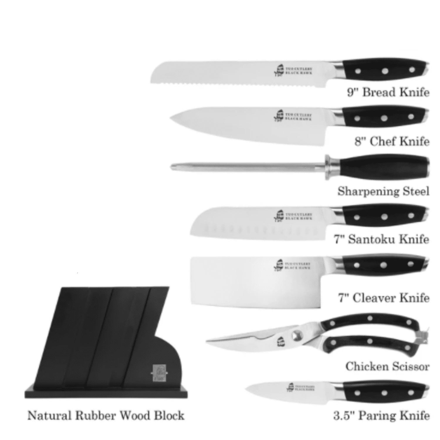 8 Pcs Kitchen Knife Set with Wooden Block Mak Persona