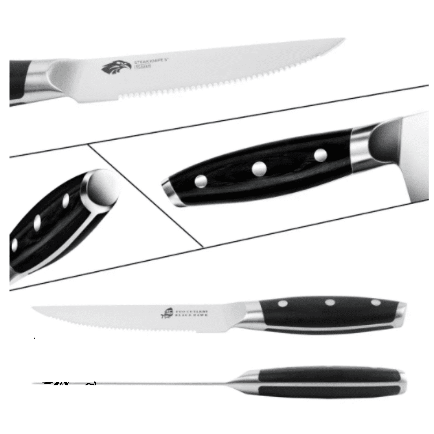 Professional 5 inch Serrated Steak Knife Set 4 BLACK HAWK Mak Persona